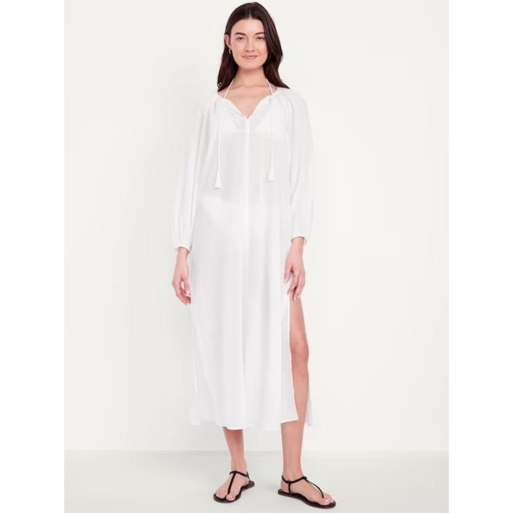 Old Navy Women's Long Sleeve Sheer 100% Cotton Gauze Kaftan - White - S Petite
